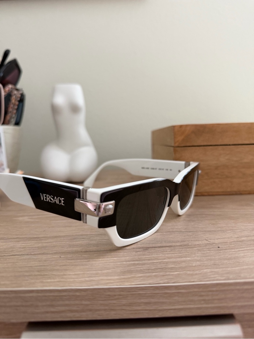 Versace Two-Tone White and Black Men's Sunglasses with Dark Lenses